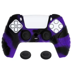 PlayVital Guardian Edition Purple & Black Ergonomic Soft Anti-slip Controller Silicone Case Cover, Rubber Protector Skins with Black Joystick Caps for PS5 Controller - YHPF030