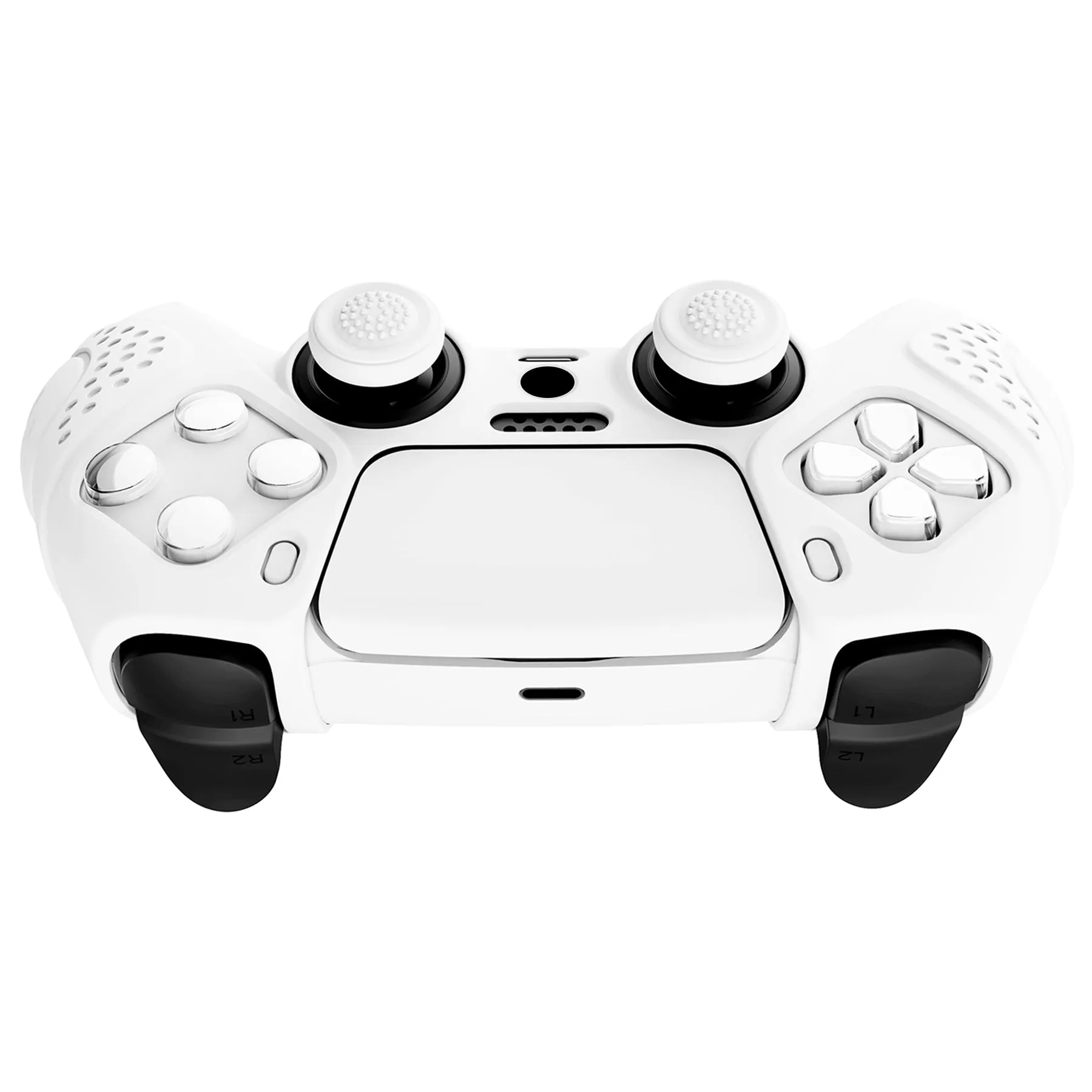 PlayVital Guardian Edition White Ergonomic Soft Anti-slip Controller Silicone Case Cover, Rubber Protector Skins with White Joystick Caps for PS5 Controller - YHPF002