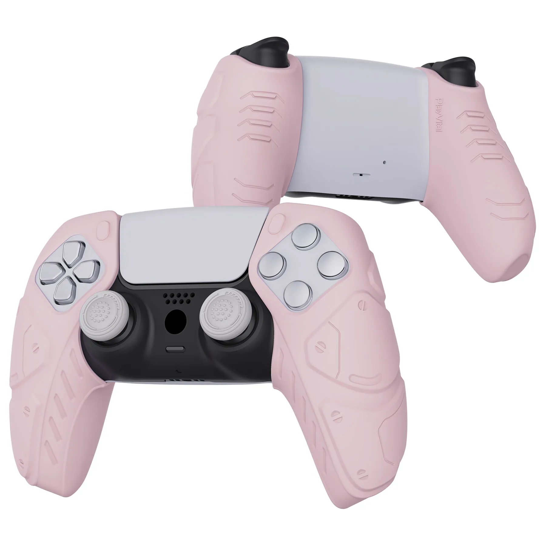 PlayVital Mecha Edition Cherry Blossoms Ergonomic Soft Controller Silicone Case Grips for PS5 Controller, Rubber Protector Skins with Thumbstick Caps for PS5 Controller - Compatible with Charging Station - JGPF007