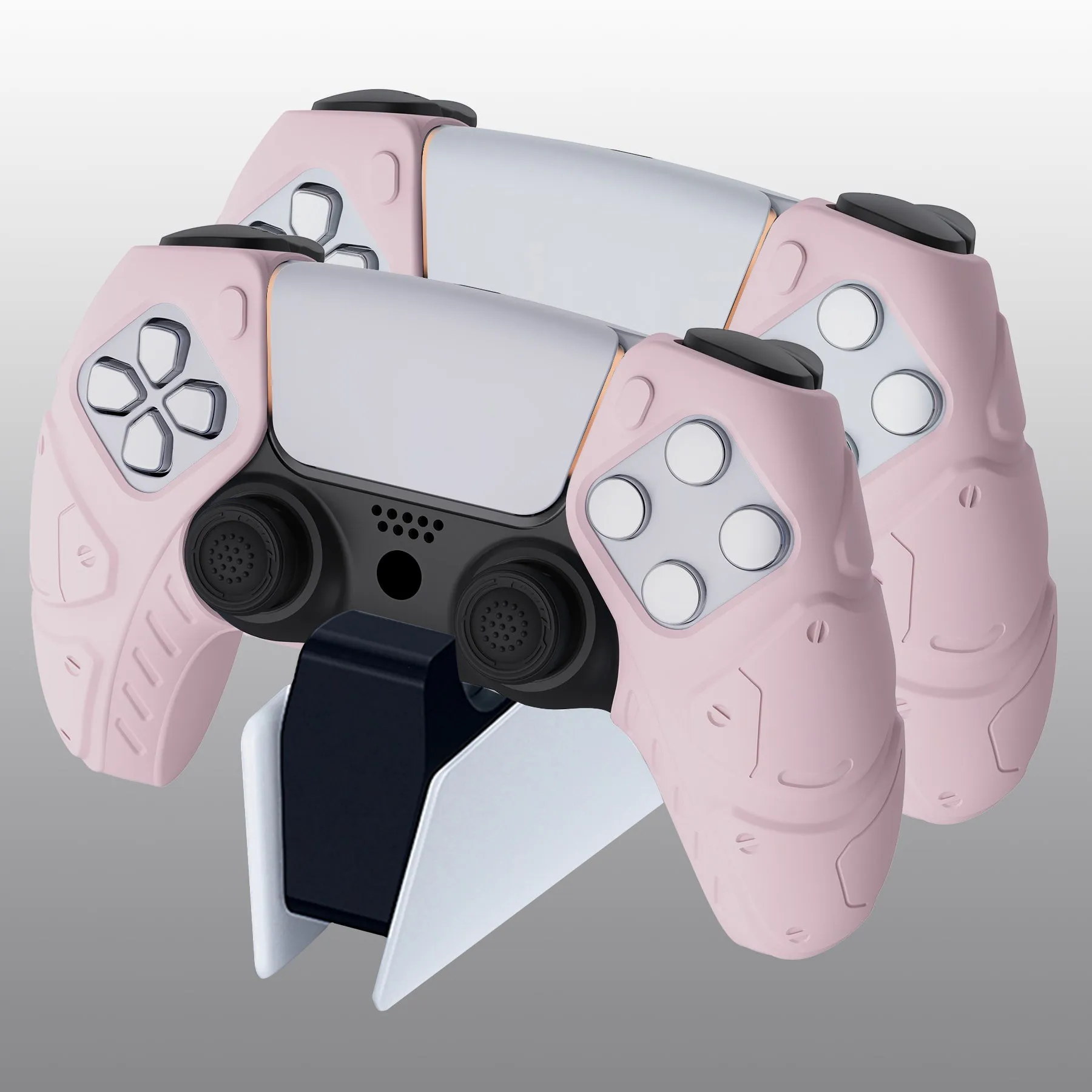 PlayVital Mecha Edition Cherry Blossoms Ergonomic Soft Controller Silicone Case Grips for PS5 Controller, Rubber Protector Skins with Thumbstick Caps for PS5 Controller - Compatible with Charging Station - JGPF007