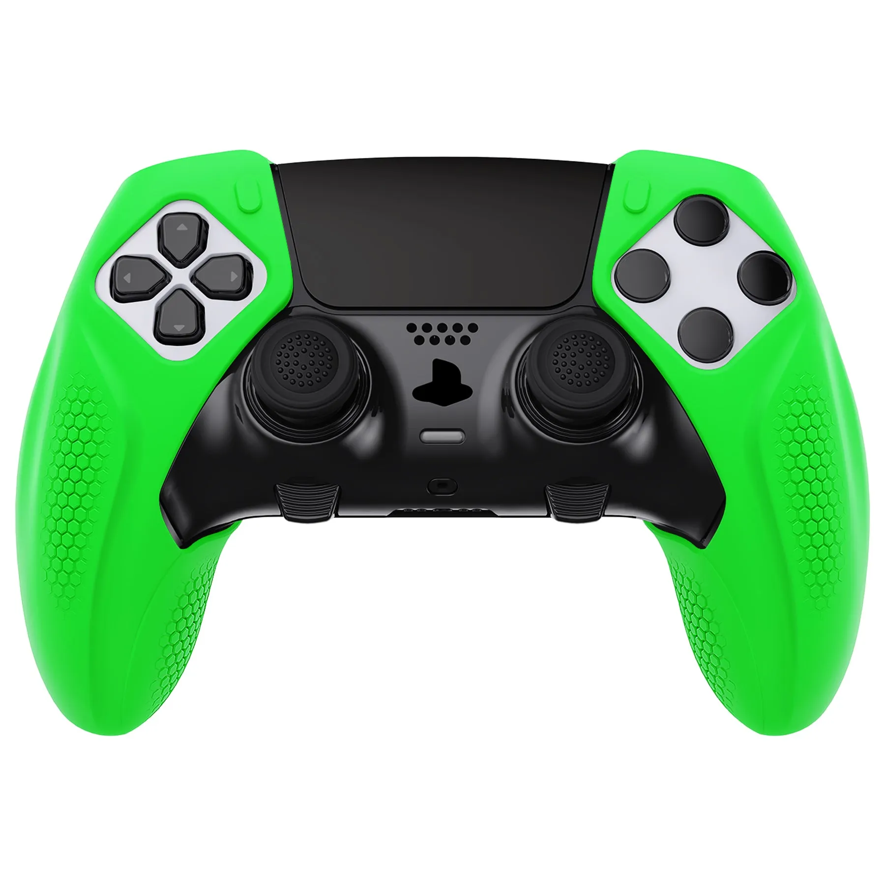 PlayVital Ninja Edition Anti-Slip Half-Covered Silicone Cover Skin for ps5 Edge Controller, Ergonomic Protector Soft Rubber Case for ps5 Edge Wireless Controller with Thumb Grip Caps - Green - EYPFP009