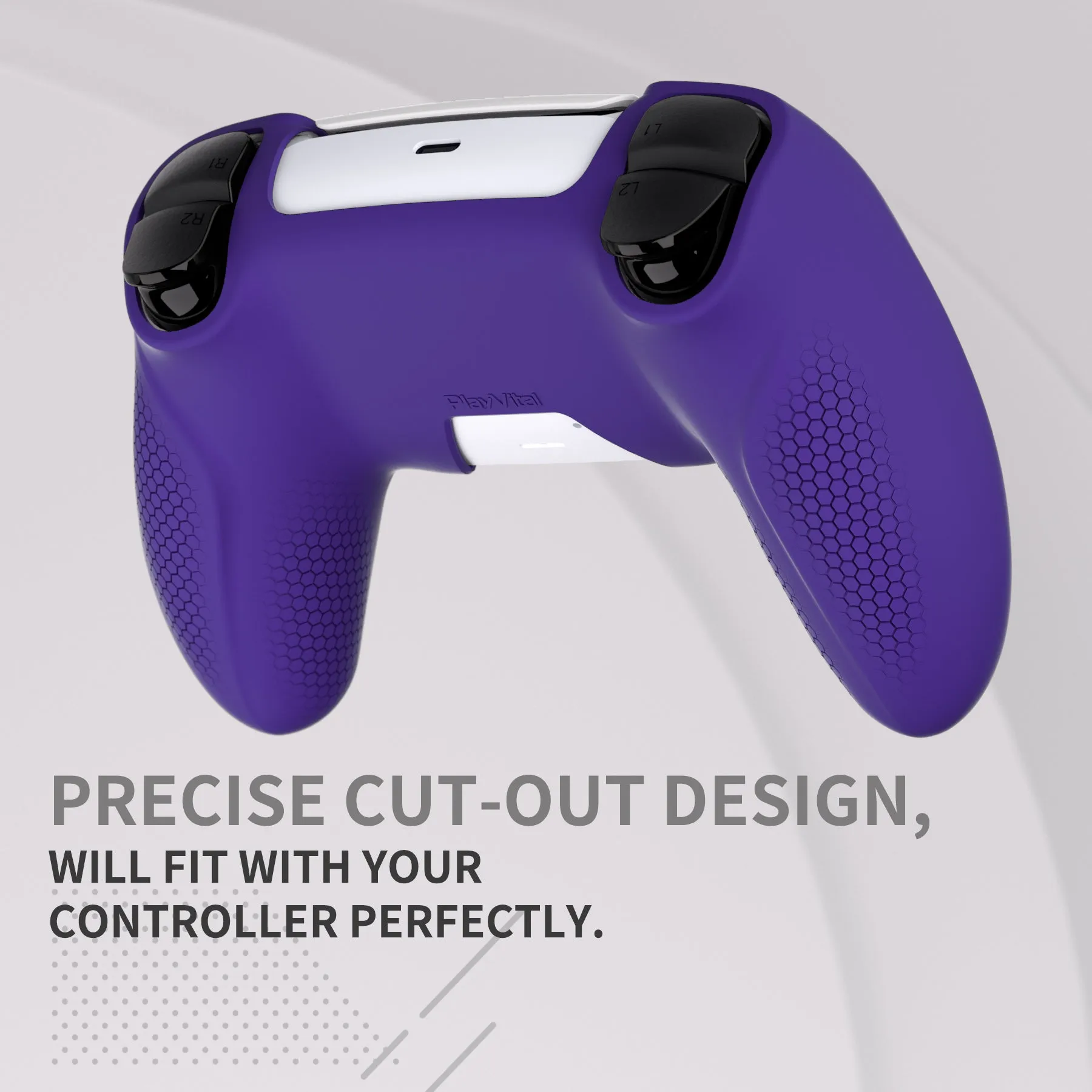 PlayVital Ninja Edition Anti-Slip Silicone Cover Skin for ps5 Wireless Controller, Ergonomic Protector Soft Rubber Case for ps5 Controller Fits with Charging Station with Thumb Grip Caps - Purple - MQRPFP003