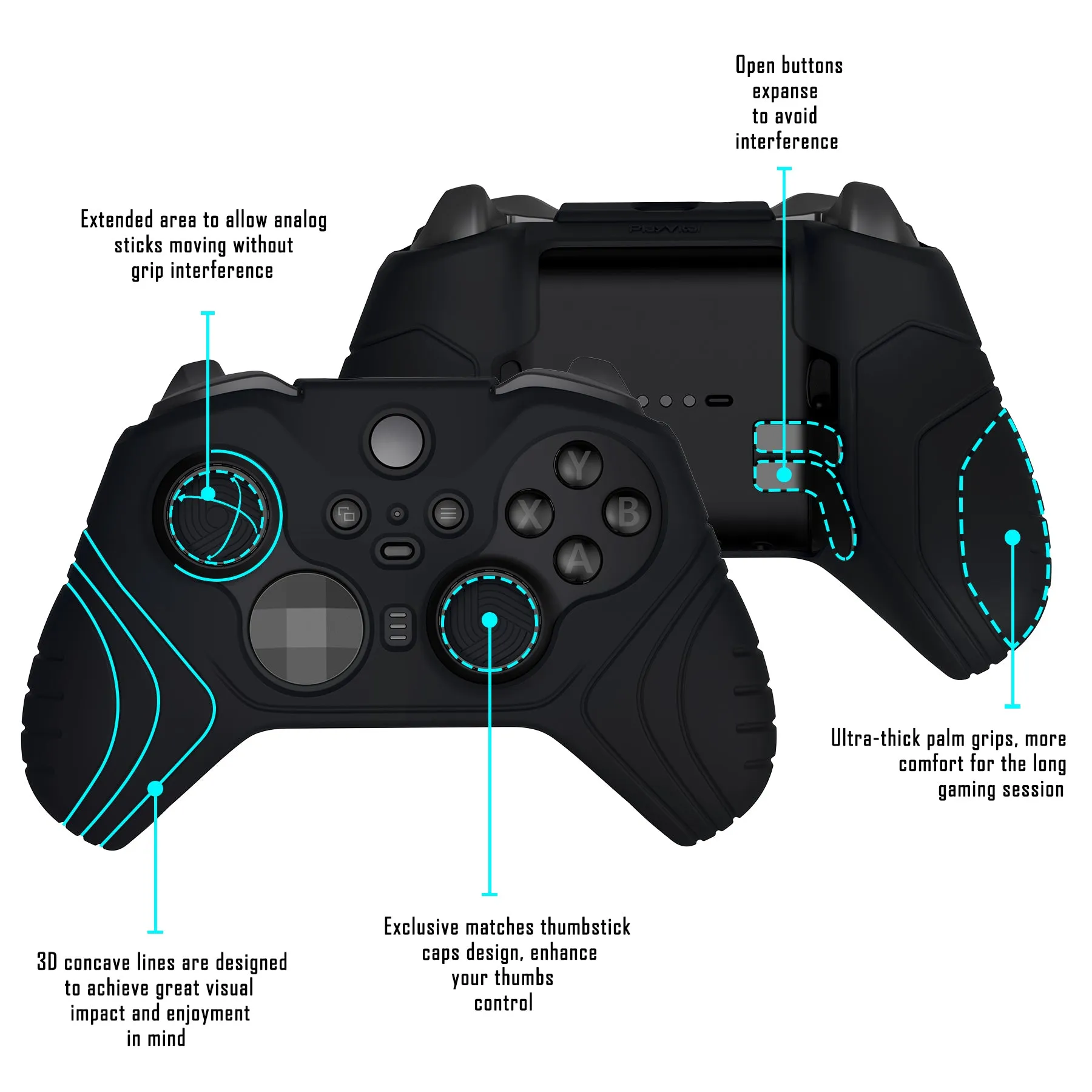 PlayVital Samurai Edition Anti Slip Silicone Case Cover for Xbox Elite Wireless Controller Series 2, Ergonomic Soft Rubber Skin Protector for Xbox Elite Series 2 with Thumb Grip Caps - Black - XBE2M001