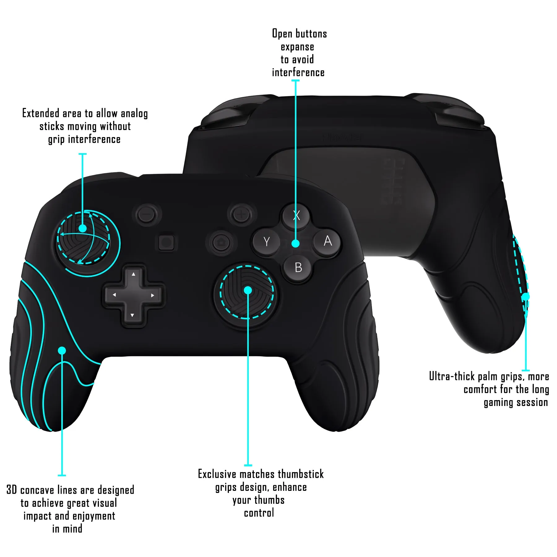 PlayVital Samurai Edition Ergonomic Silicone Skin Protective Case for Nintendo Switch Pro Controller, Soft Anti-slip Controller Grip Protector for Nintendo Switch Pro with Thumb Grip Caps - Black - EBNPP002