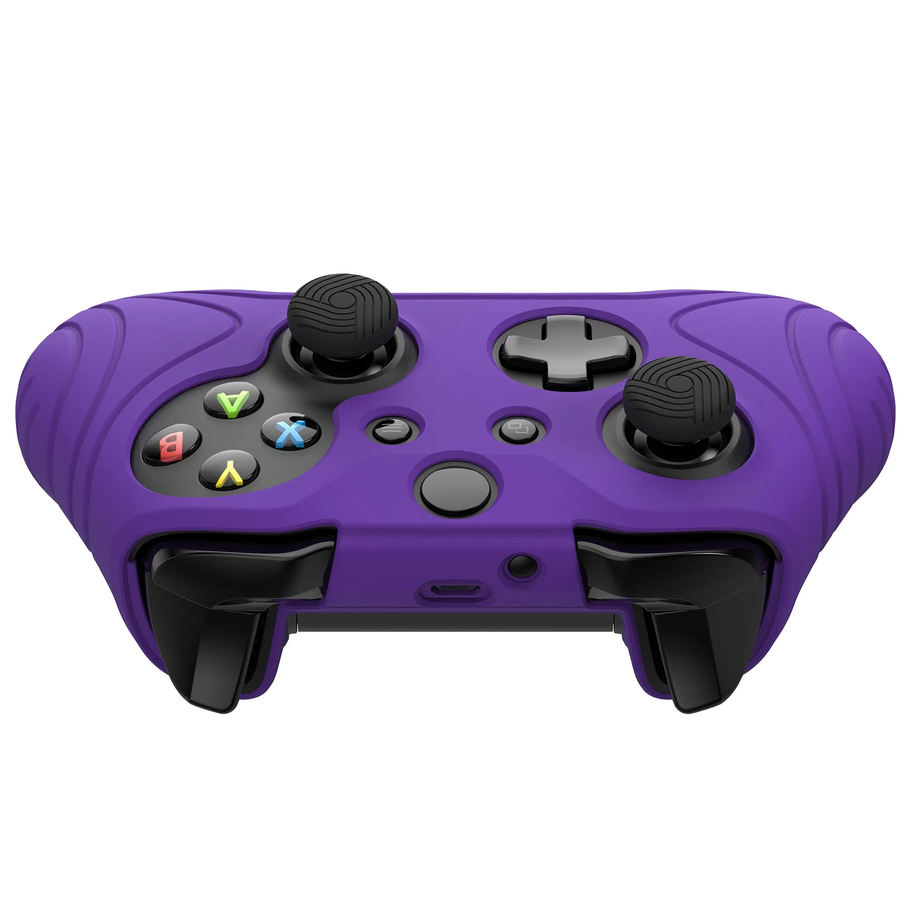 PlayVital Samurai Edition Purple Anti-Slip Controller Grip Silicone Skin for Xbox One X/S Controller, Ergonomic Soft Rubber Protective Case Cover for Xbox One S/X Controller with Black Thumb Stick Caps - XOQ038