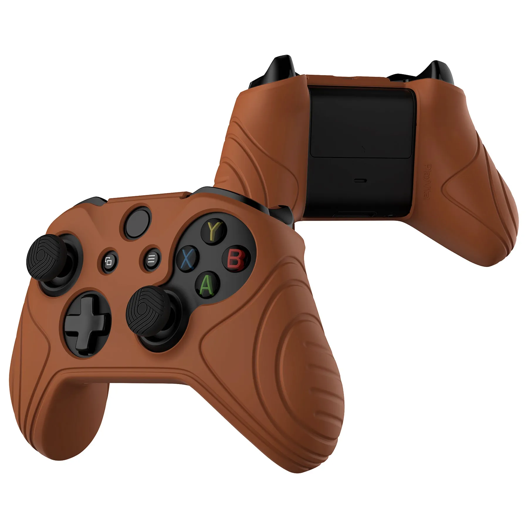 PlayVital Samurai Edition Signal Brown Anti-Slip Controller Grip Silicone Skin for Xbox One X/S Controller, Ergonomic Soft Rubber Protective Case Cover for Xbox One S/X Controller with Black Thumb Stick Caps - XOQ046