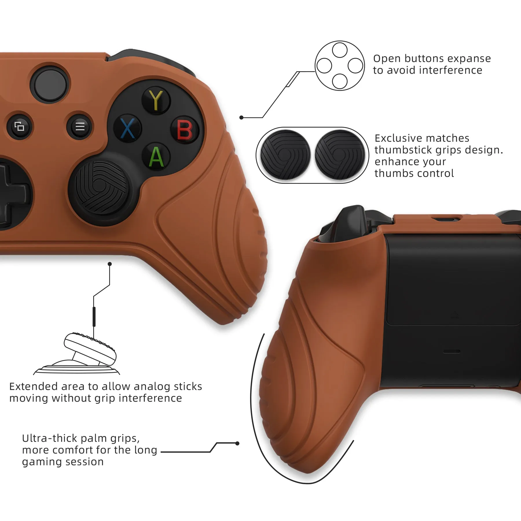 PlayVital Samurai Edition Signal Brown Anti-Slip Controller Grip Silicone Skin for Xbox One X/S Controller, Ergonomic Soft Rubber Protective Case Cover for Xbox One S/X Controller with Black Thumb Stick Caps - XOQ046