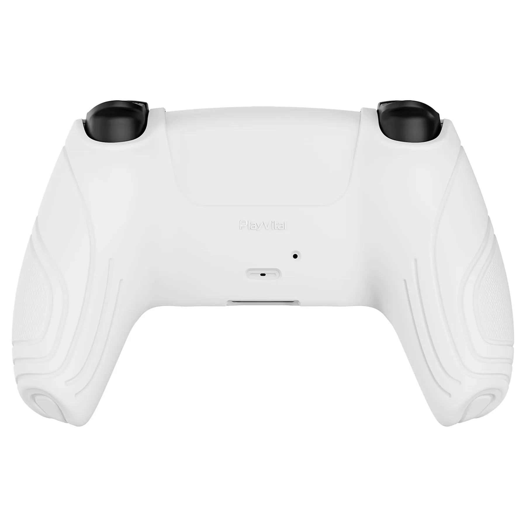 PlayVital Samurai Edition White Anti-slip Controller Grip Silicone Skin, Ergonomic Soft Rubber Protective Case Cover for PlayStation 5 PS5 Controller with White Thumb Stick Caps - BWPF002