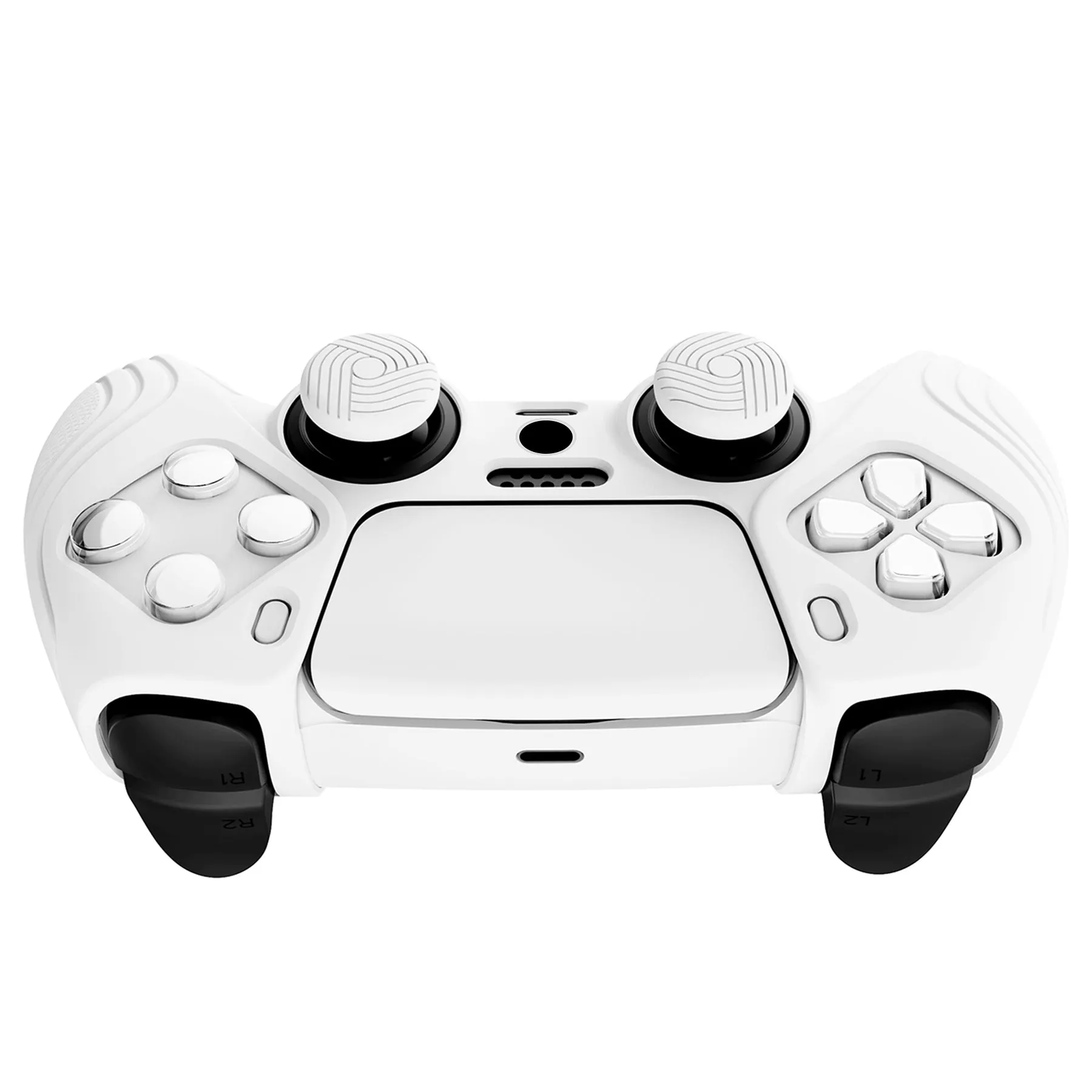 PlayVital Samurai Edition White Anti-slip Controller Grip Silicone Skin, Ergonomic Soft Rubber Protective Case Cover for PlayStation 5 PS5 Controller with White Thumb Stick Caps - BWPF002