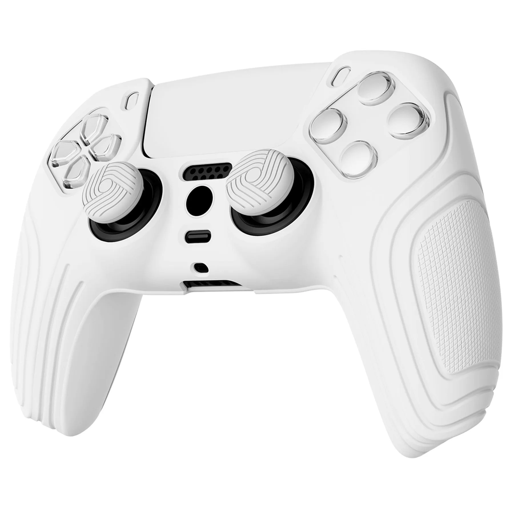 PlayVital Samurai Edition White Anti-slip Controller Grip Silicone Skin, Ergonomic Soft Rubber Protective Case Cover for PlayStation 5 PS5 Controller with White Thumb Stick Caps - BWPF002