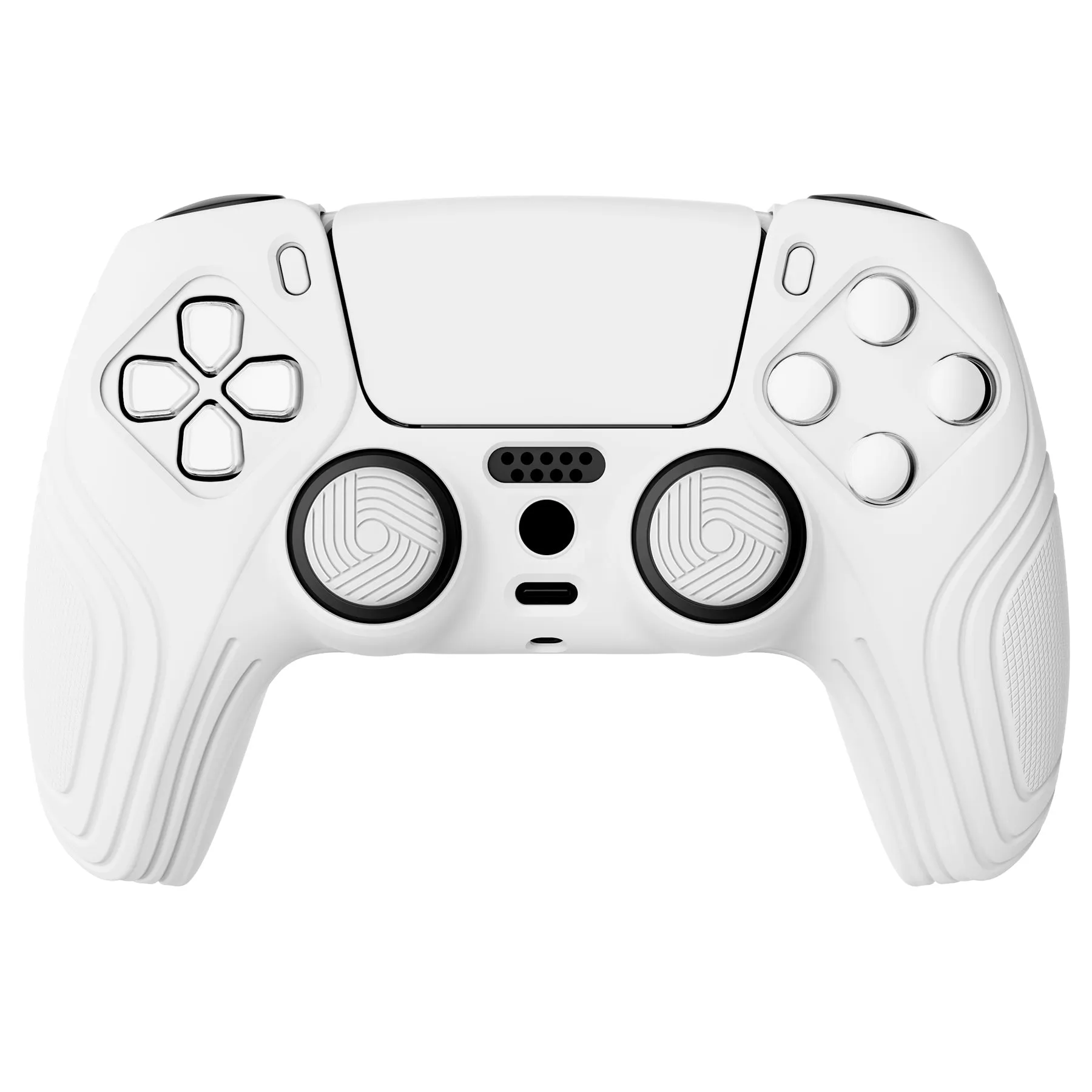 PlayVital Samurai Edition White Anti-slip Controller Grip Silicone Skin, Ergonomic Soft Rubber Protective Case Cover for PlayStation 5 PS5 Controller with White Thumb Stick Caps - BWPF002