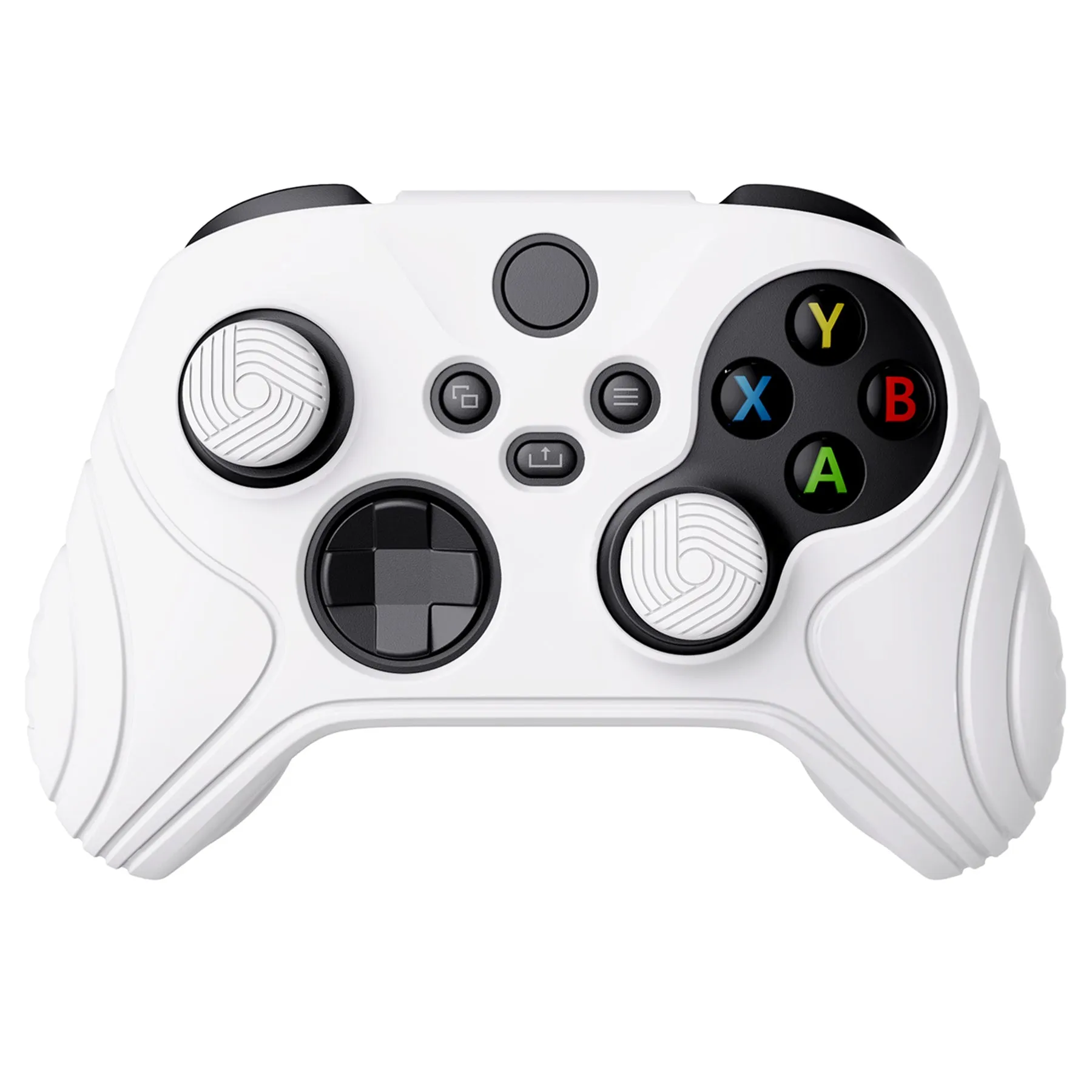 PlayVital Samurai Edition White Anti-slip Controller Grip Silicone Skin, Ergonomic Soft Rubber Protective Case Cover for Xbox Series S/X Controller Model 1914 with White Thumb Stick Caps - WAX3002