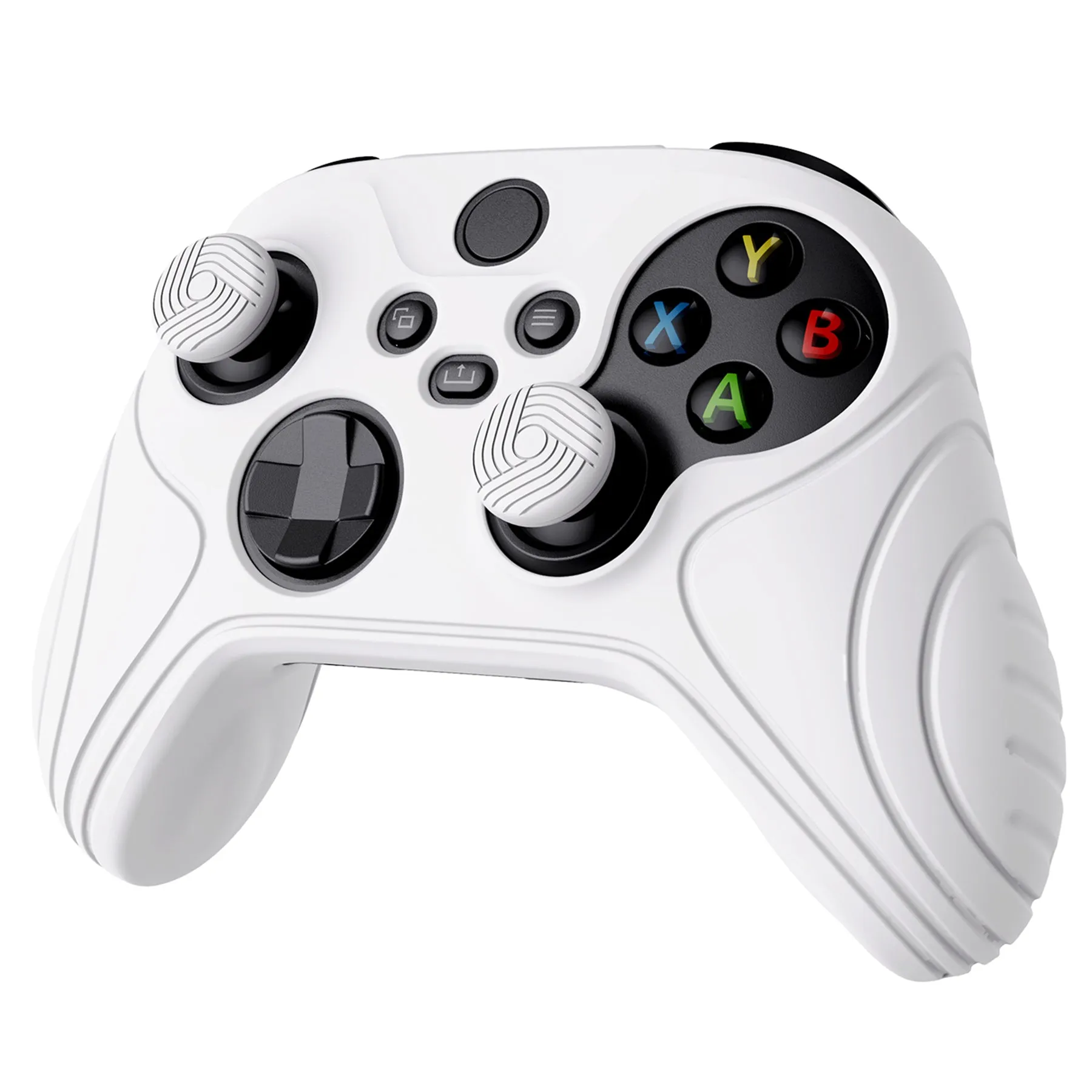 PlayVital Samurai Edition White Anti-slip Controller Grip Silicone Skin, Ergonomic Soft Rubber Protective Case Cover for Xbox Series S/X Controller Model 1914 with White Thumb Stick Caps - WAX3002