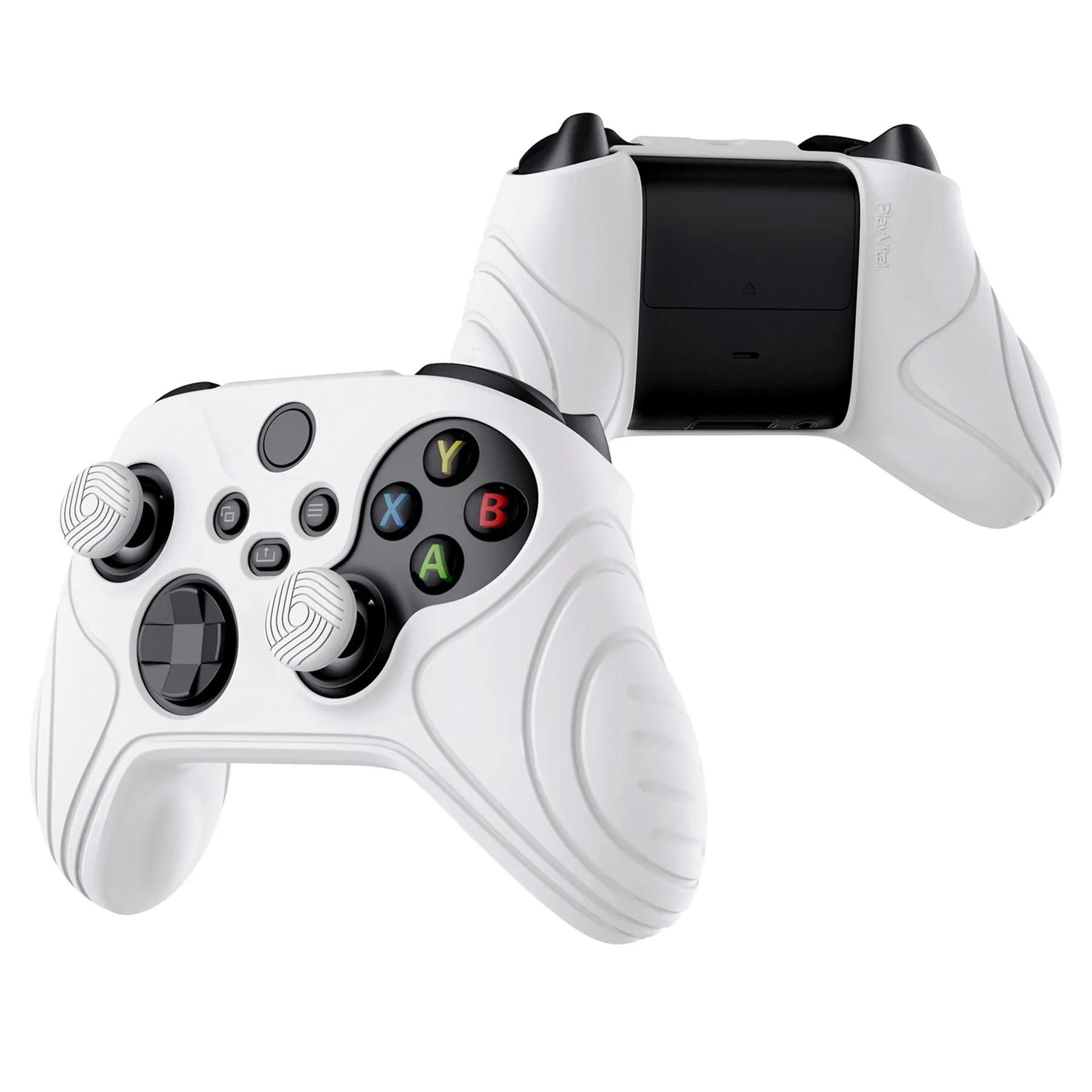 PlayVital Samurai Edition White Anti-slip Controller Grip Silicone Skin, Ergonomic Soft Rubber Protective Case Cover for Xbox Series S/X Controller Model 1914 with White Thumb Stick Caps - WAX3002