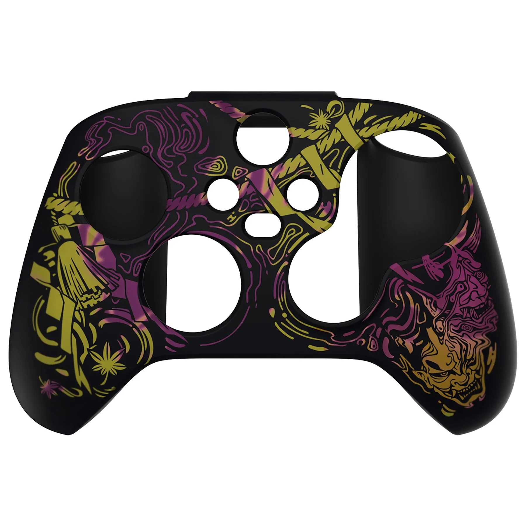 PlayVital Samurai Prajna (Purple & Yellow) Silicone Cover Skin wtih Thumb Grip Caps for Xbox Series X/S Controller - BLX3026