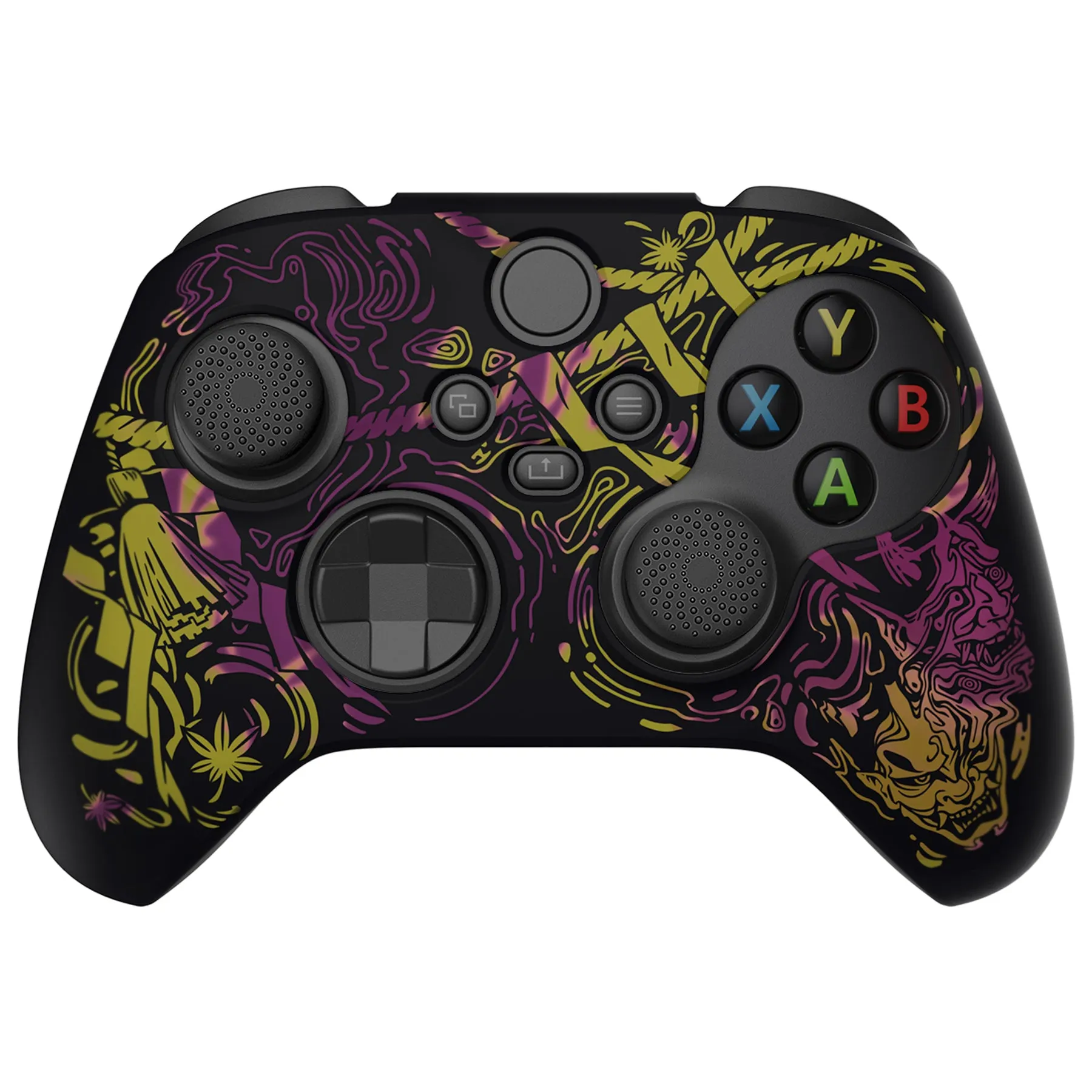 PlayVital Samurai Prajna (Purple & Yellow) Silicone Cover Skin wtih Thumb Grip Caps for Xbox Series X/S Controller - BLX3026