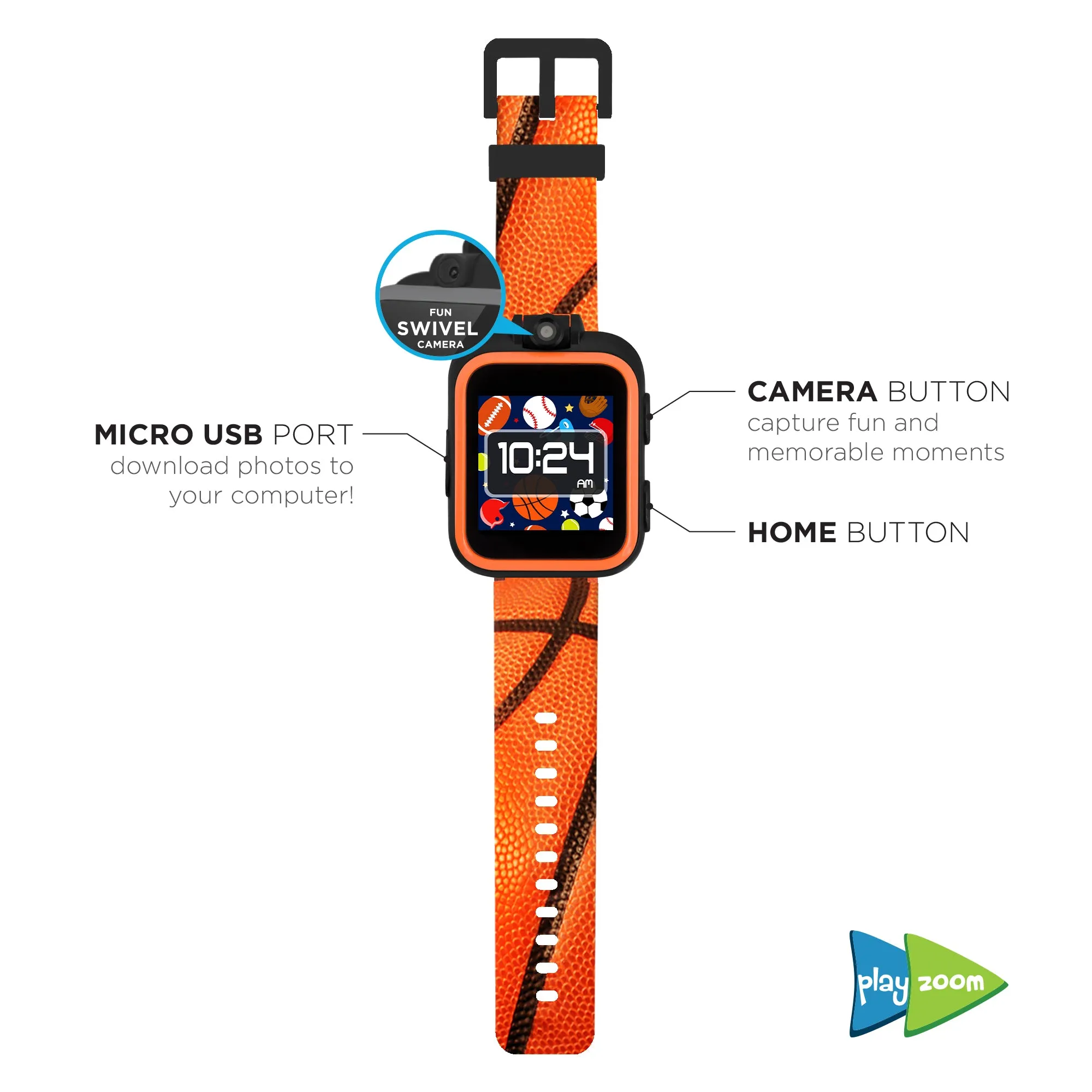 PlayZoom Smartwatch for Kids: Basketball Print