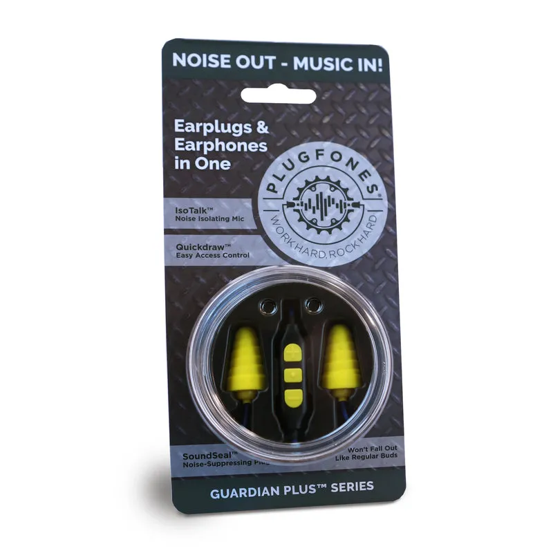 Plugfones Guardian Plus 29 dB Nylon/Silicone/Soft Foam 3.5 MM Jack Earplugs/Earphones w/Mic Yellow 1