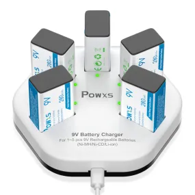 POWXS 9V Charger and 280mAh 9V Ni-MH Rechargeable Batteries