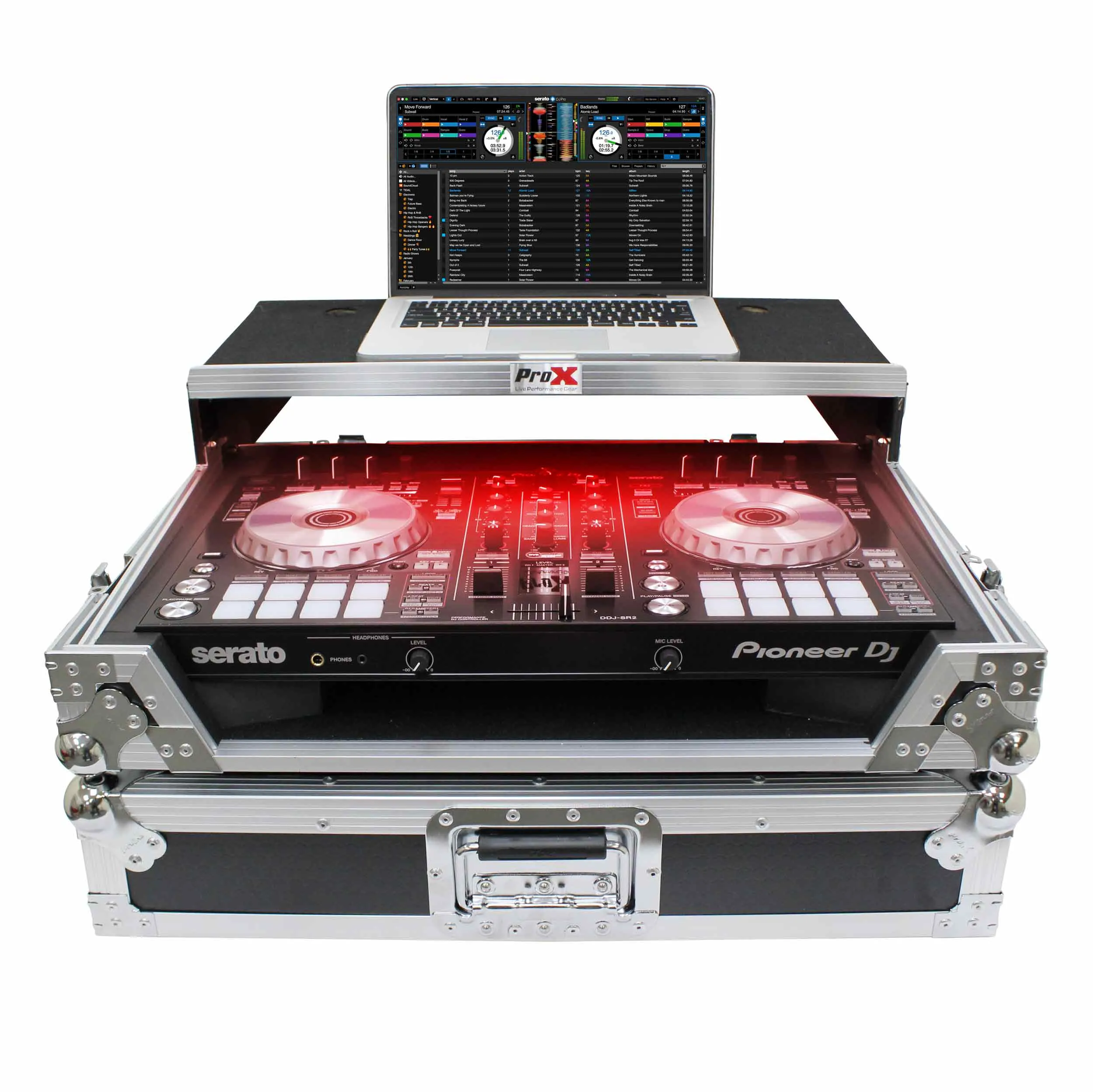 ProX XS-DDJSR2LT LED ATA Flight Case For Pioneer DDJ-SR2 DJ Controller with Laptop Shelf and LED