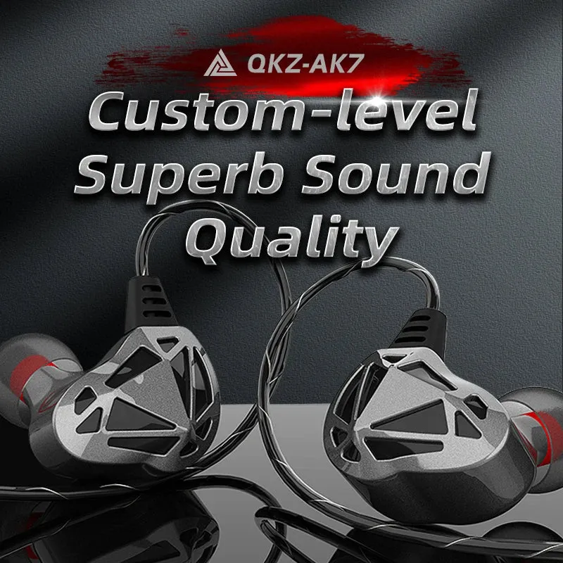 QKZ AK7 Copper Driver Wired Earphones With MIC HiFi Bass Stereo Super Clear Gaming Headset