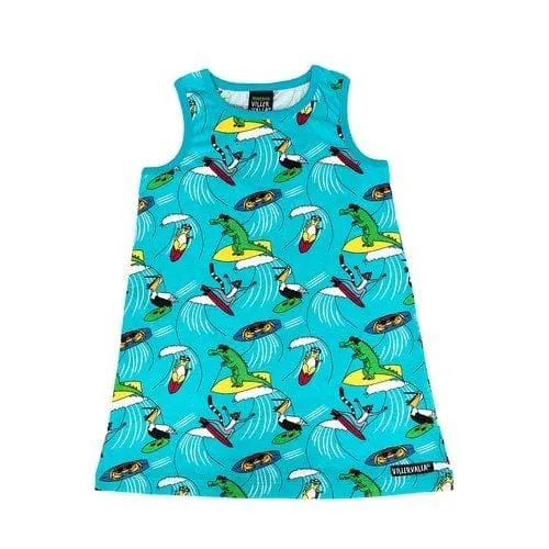 Racer Back Dress: Surfing Animals - Reef Blue