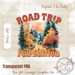 Road Trip Fall Edition PNG Digital Sublimation Design for Shirts and Crafts, Scenic Autumn Road Trip Vacation Graphic, Pumpkin Patch Trip