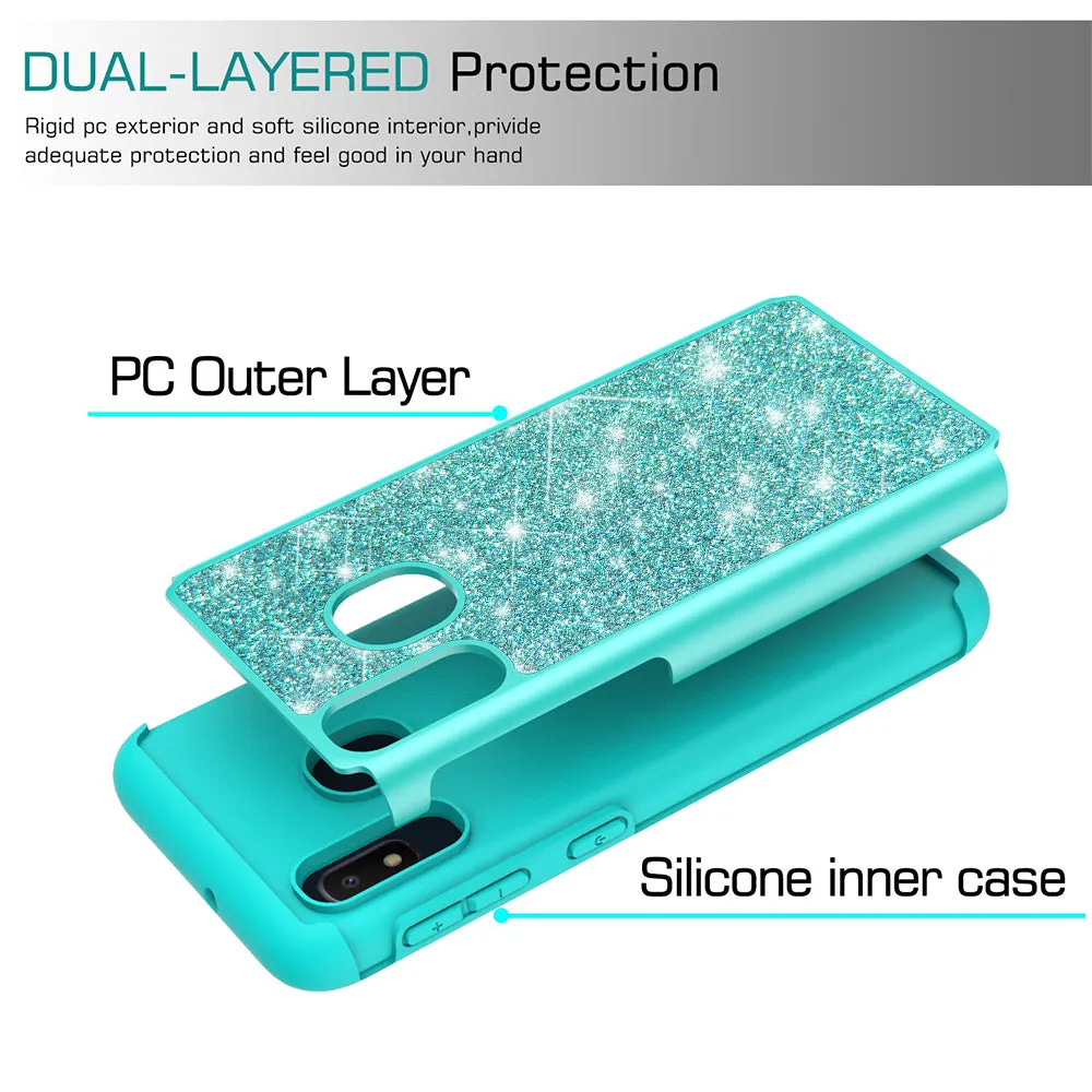 Samsung Galaxy A10e Case, Glitter Bling Heavy Duty Shock Proof Hybrid Case with [HD Screen Protector] Dual Layer Protective Phone Case Cover for Samsung Galaxy A10e - Teal