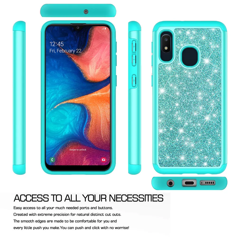 Samsung Galaxy A10e Case, Glitter Bling Heavy Duty Shock Proof Hybrid Case with [HD Screen Protector] Dual Layer Protective Phone Case Cover for Samsung Galaxy A10e - Teal