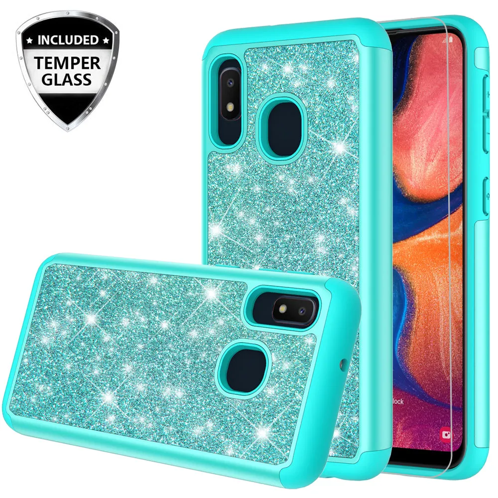 Samsung Galaxy A10e Case, Glitter Bling Heavy Duty Shock Proof Hybrid Case with [HD Screen Protector] Dual Layer Protective Phone Case Cover for Samsung Galaxy A10e - Teal