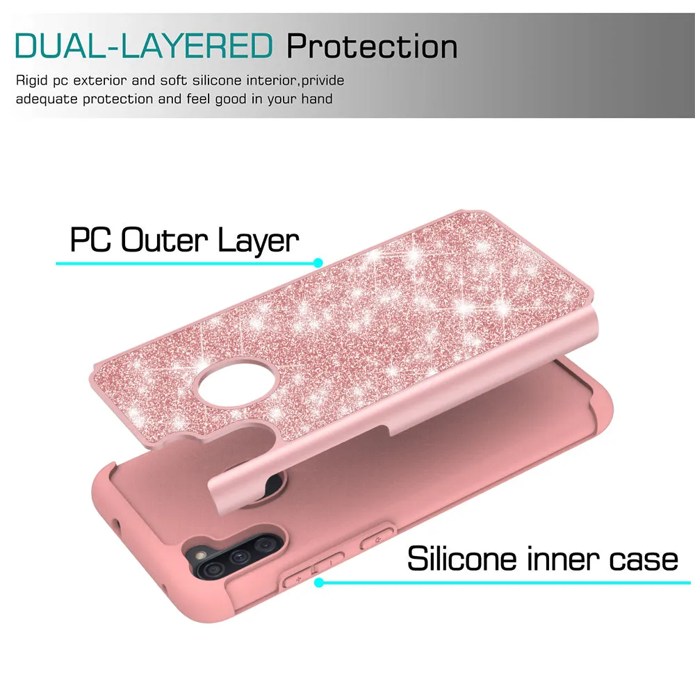 Samsung Galaxy A11 Case, Glitter Bling Heavy Duty Shock Proof Hybrid Case with [HD Screen Protector] Dual Layer Protective Phone Case Cover for Samsung Galaxy A11 - Rose Gold