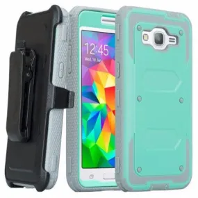 Samsung Galaxy J3 Case, J3V Case | Express Prime Case | Galaxy Sky Case | Amp Prime Case | Galaxy Sol Heavy Duty[Built-in Screen Protector] Holster Shell Combo Case - Teal