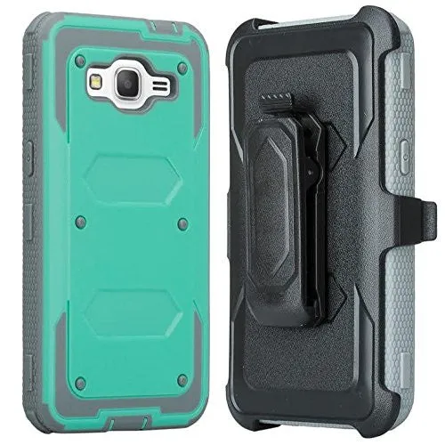 Samsung Galaxy J3 Case, J3V Case | Express Prime Case | Galaxy Sky Case | Amp Prime Case | Galaxy Sol Heavy Duty[Built-in Screen Protector] Holster Shell Combo Case - Teal