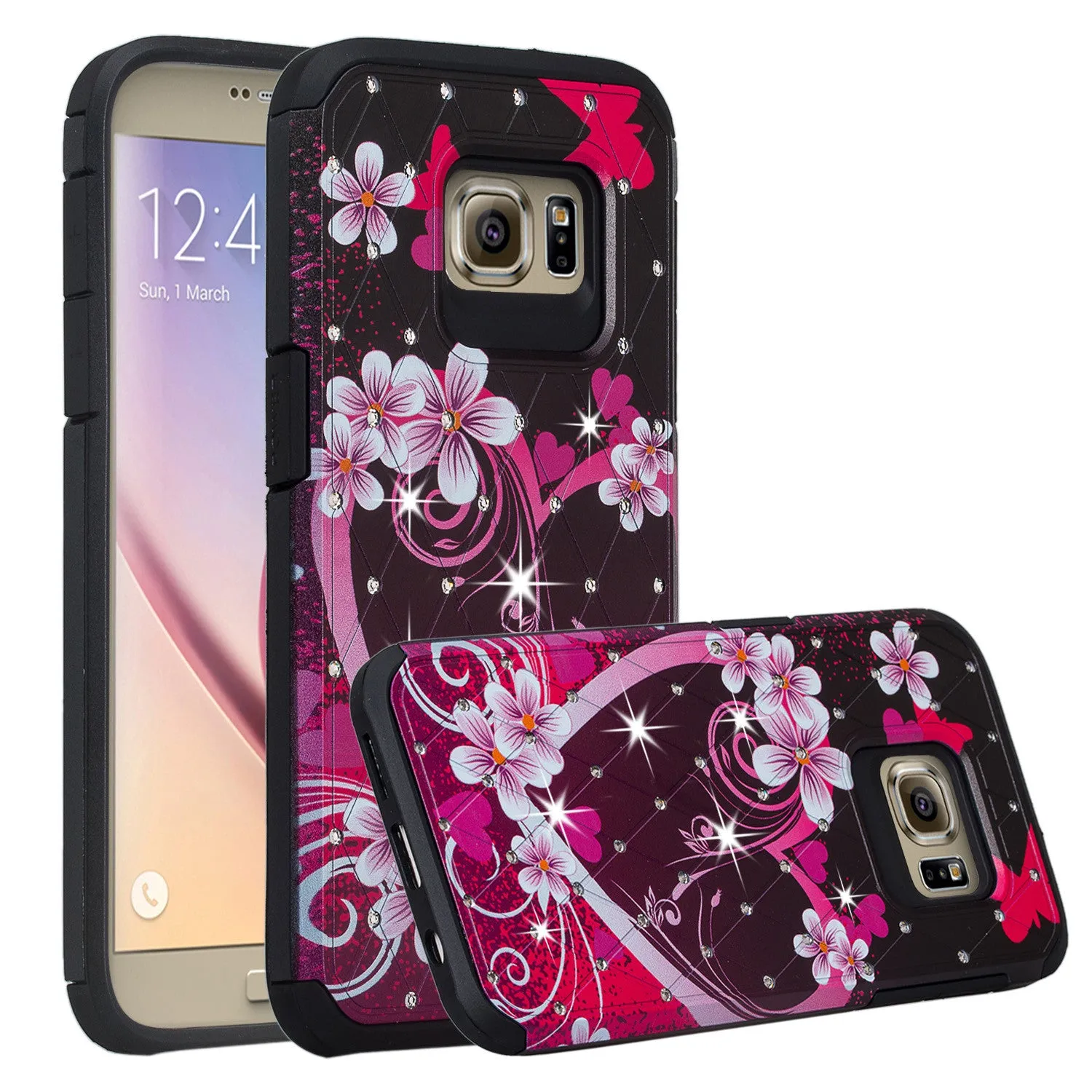 Samsung Galaxy S7 Case | Slim Hybrid Dual Layer Crystal Case for Galaxy S7 - Heart Butterflies