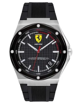 Scuderia Ferrari Aspire Watch - Stainless Steel - Black Dial - Date - Silicone