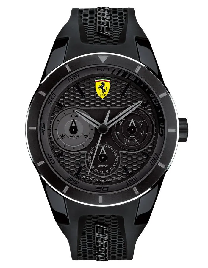 Scuderia Ferrari Red Rev T Muli Day/Date Watch - All Black - Silicone Strap