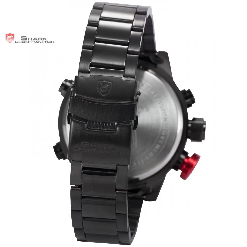 SHARK Sport Watch Analog Digital LED Stainless Full Steel Black Red Date Day Alarm Men's Outdoor Quartz Military Watches