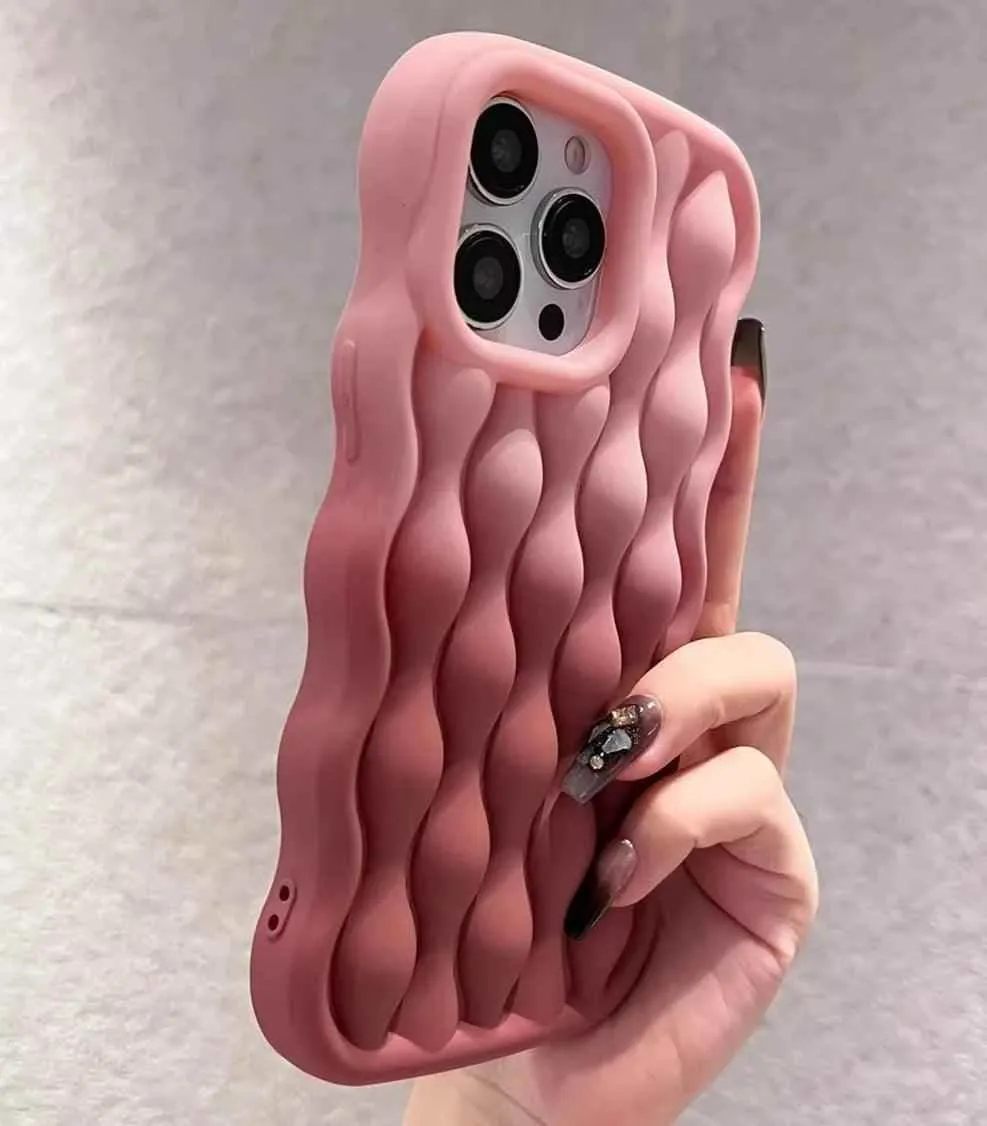 Silicone Cute Phone Case with Color Gradient Wave Pattern for iPhone 11 Pro Max, 12, 13, 14, 15