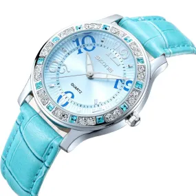 SKONE relogios femininos Fashion Rhinestone Women Wristwatch Leather strap Analog Display Quartz Watch Women Casual Watch