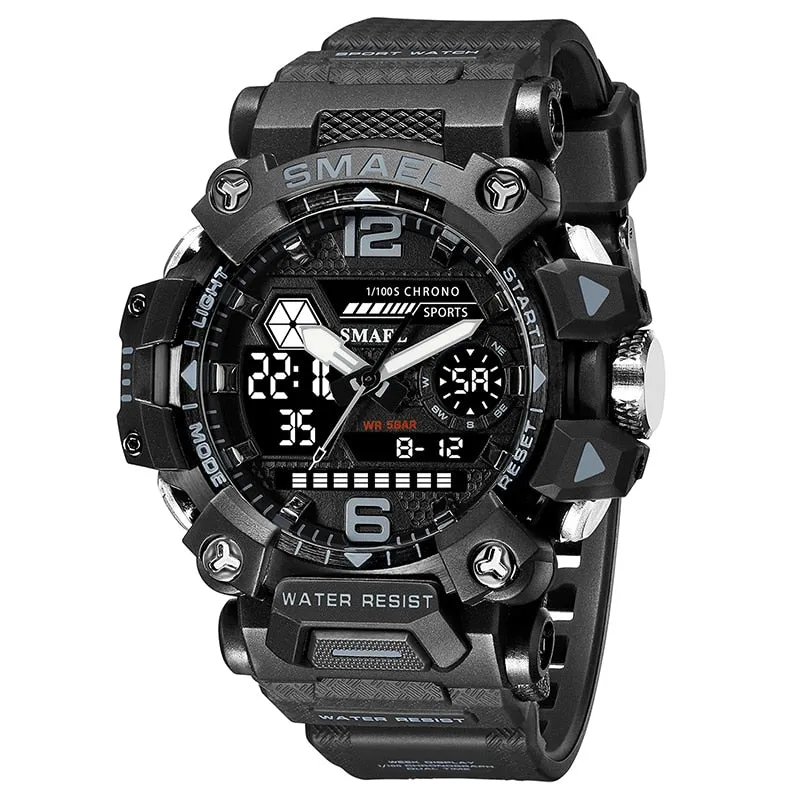 SMAEL Men Watches  50m Waterproof Sports Watch Military Man Sports Watch Digital 8072 Dual Display Watch  Quartz  Led Digital