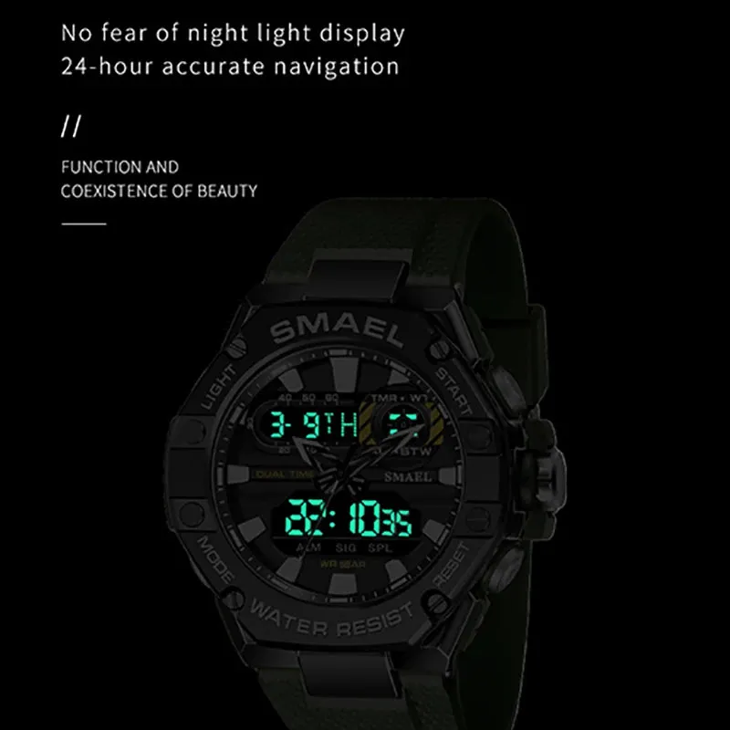 SMAEL Sport Watch for Man Dual Time Watch for Men Led Light Watch Alarm 8066 Fashion Sport  Watches Military S Shiock Wristwatch