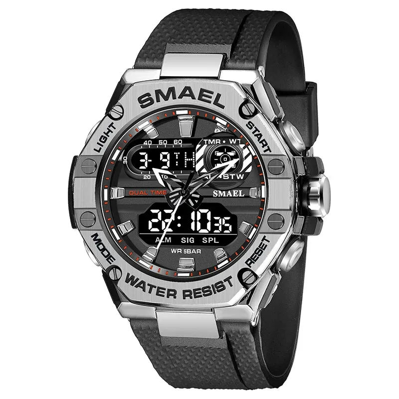 SMAEL Sport Watch for Man Dual Time Watch for Men Led Light Watch Alarm 8066 Fashion Sport  Watches Military S Shiock Wristwatch