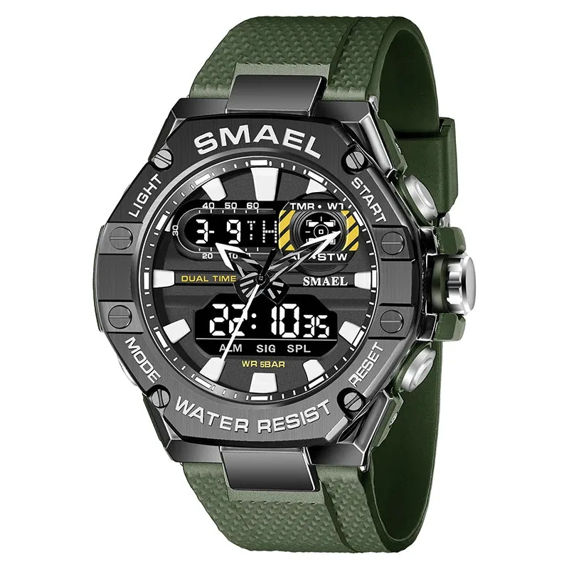 SMAEL Sport Watch for Man Dual Time Watch for Men Led Light Watch Alarm 8066 Fashion Sport  Watches Military S Shiock Wristwatch