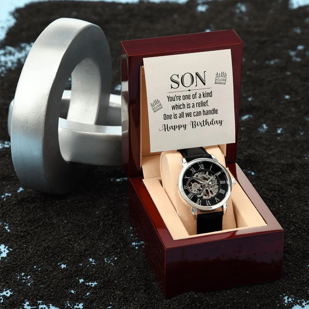 son - you're one of a kind Men's Openwork Watch with Mahogany Box