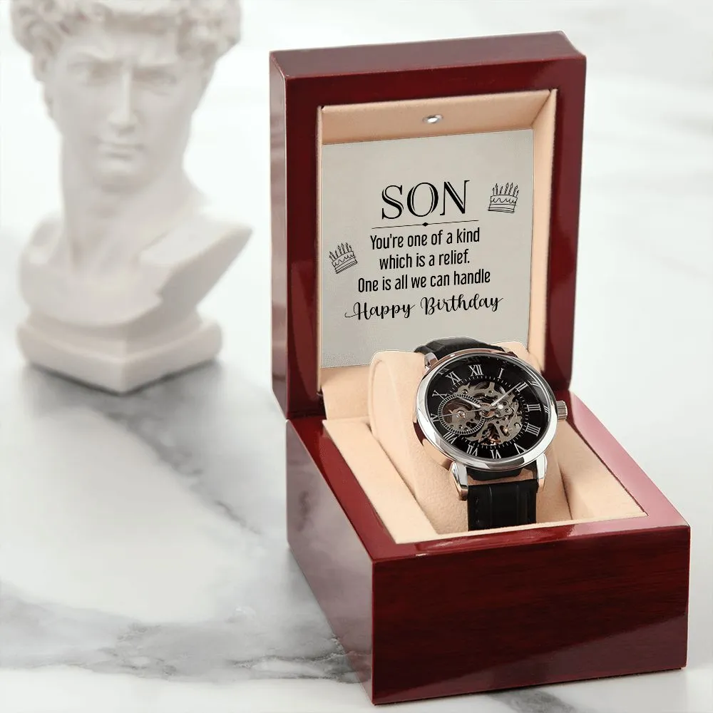 son - you're one of a kind Men's Openwork Watch with Mahogany Box