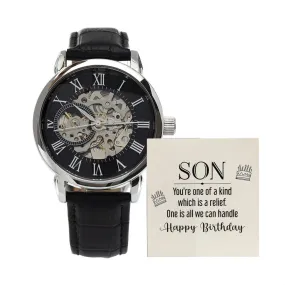 son - you're one of a kind Men's Openwork Watch with Mahogany Box