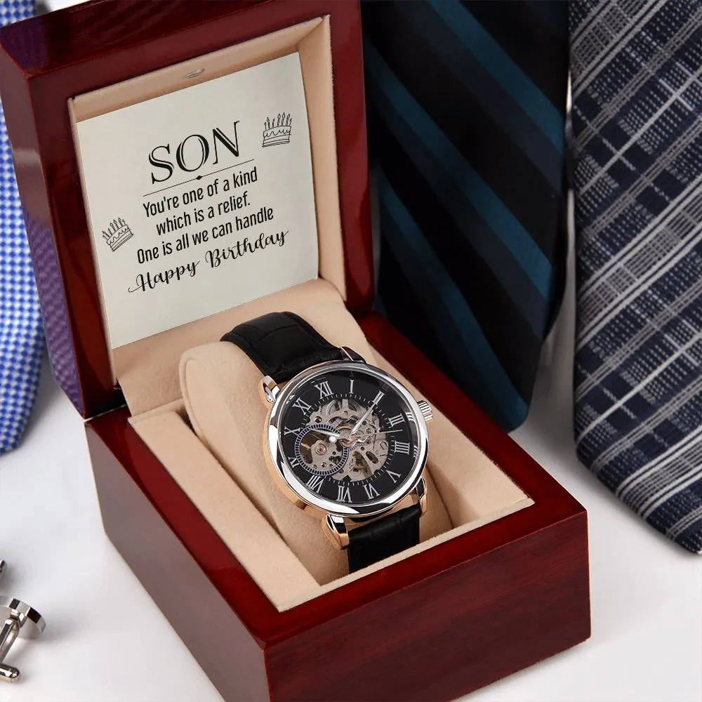 son - you're one of a kind Men's Openwork Watch with Mahogany Box