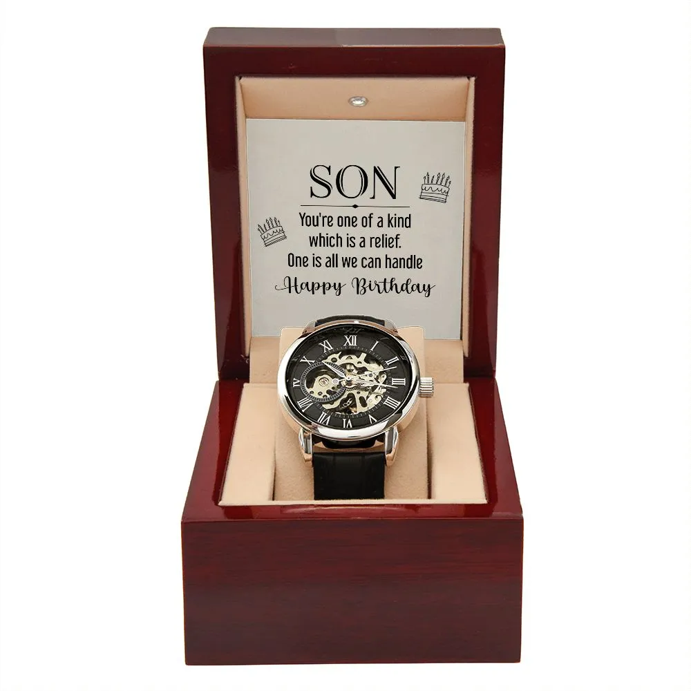 son - you're one of a kind Men's Openwork Watch with Mahogany Box