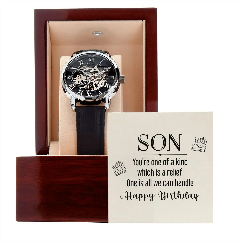 son - you're one of a kind Men's Openwork Watch with Mahogany Box