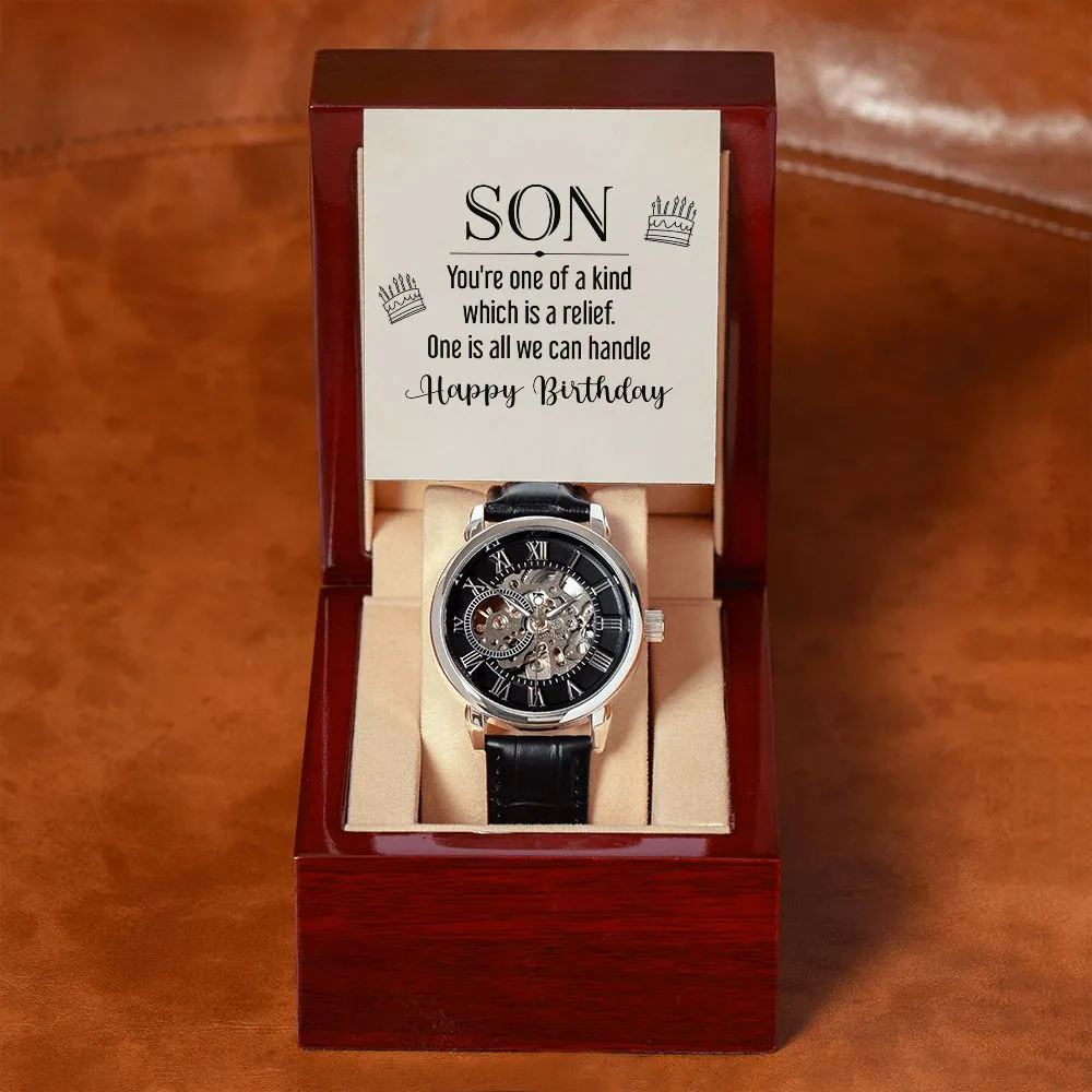 son - you're one of a kind Men's Openwork Watch with Mahogany Box